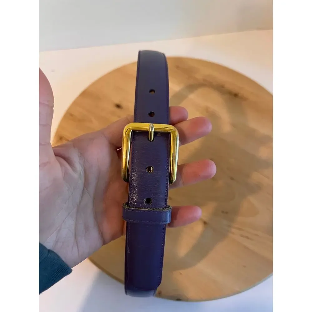 Vintage Anne Klein Purple Calfskin Genuine Leather Gold Buckle Belt Size Small
